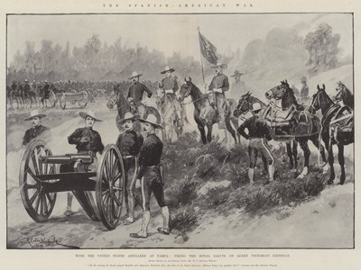 La Guerra Hispanoamericana, con la artillería de los Estados Unidos en Tampa, disparando el saludo real en el cumpleaños de la Reina Victoria de Richard Caton Woodville junior